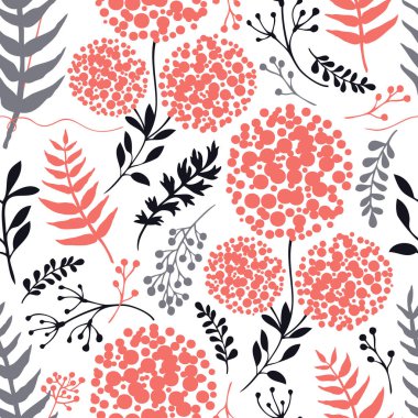 Çiçek arka plan yaşayan mercan, gri ve siyah renkleri Seamless modeli