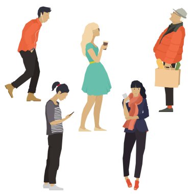 Beş kişi erkekler ve kadınlar vektör illüstrasyon izole nesne