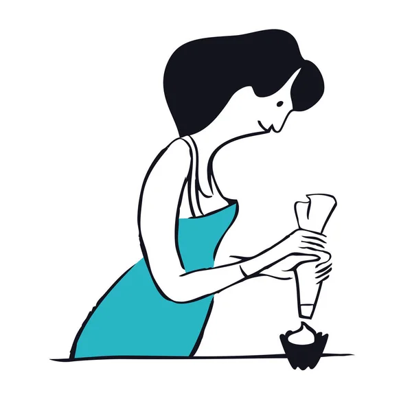 Femme chef glaçant un cupcake Illustration vectorielle Objet isolé — Image vectorielle
