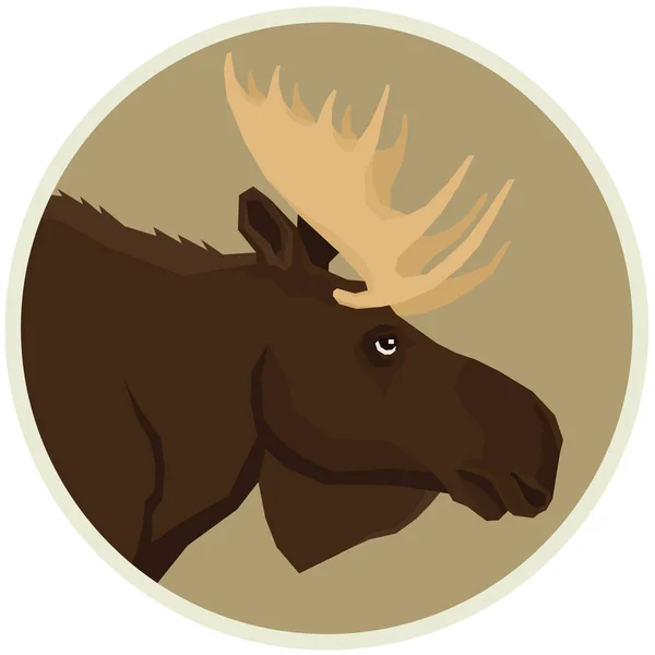 Brown Moose lesní přírodní Kulatý rám vektor zvířata geometrický styl — Stockový vektor