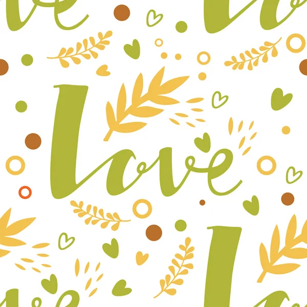 Lettering Love Padrão sem costura Dia dos Namorados verde — Vetor de Stock