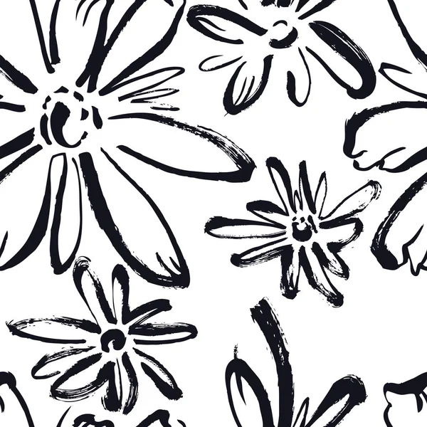 Modèle abstrait Fleurs noires Style croquis — Image vectorielle