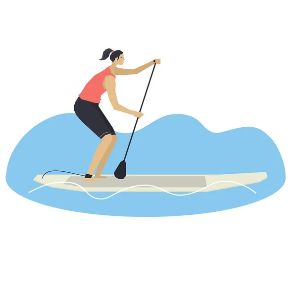Stand Up Paddle Boarding Illustration vectorielle d'une femme sur une planche — Image vectorielle