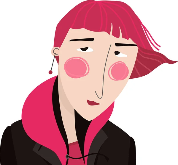 Ilustración vectorial Una hermosa chica con un bonito color de pelo rosa con chaqueta negra Objeto aislado — Archivo Imágenes Vectoriales