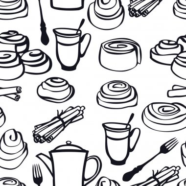 Tarçın çörekler Fırın baharatlar Dikişsiz desen Siyah kontur ile Gıda toplama Öğleden sonra çay