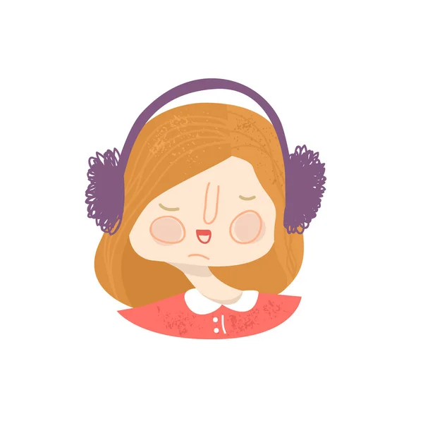 Rödhårig flicka bär hörlurar människor platt avatarer vektor illustration — Stock vektor
