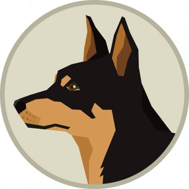 Vektör illüstrasyon Köpek koleksiyonu Siyah ve Tan Avustralya Kelpie Geometrik tarzı Yuvarlak çerçeve