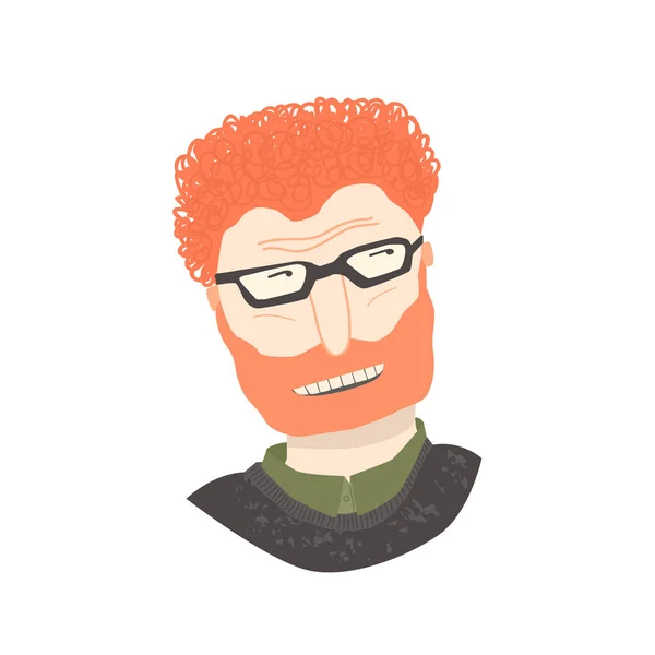 Rödhårig och skäggiga man med glasögon människor platt avatarer vektor illustration — Stock vektor
