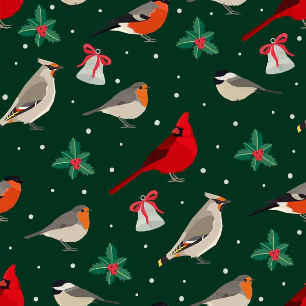 Winter birds Vector illustration Seamless pattern with Christmas — Stock Vector