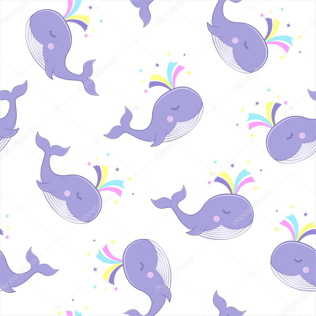Seamless background with a whale image. Children's print. Seamless pattern. Vector.Vector illustration.