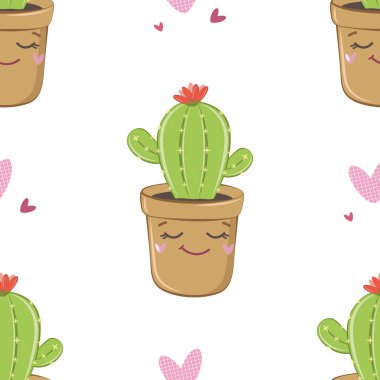 Kaktüsler ile basit sorunsuz arka plan. Desen. Vektör çizim.
