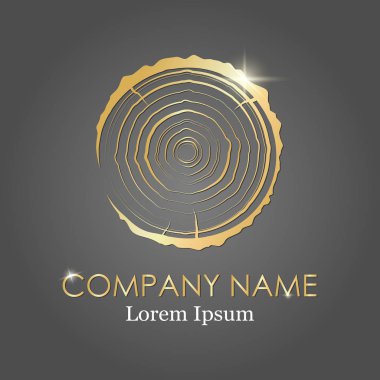 Ağaç halkaları ile gövde Altın kesit. Ahşap simgesi. Yüzükler ağacının büyüme. düz simgesi. Vektör çizim. Logo altın
