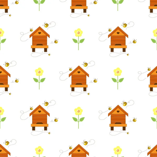简单的无缝背景与蜜蜂 蜂巢模式 — 图库矢量图片