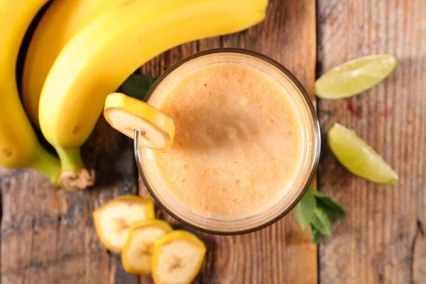 Close Foto Van Banaan Smoothie Bovenaanzicht — Stockfoto