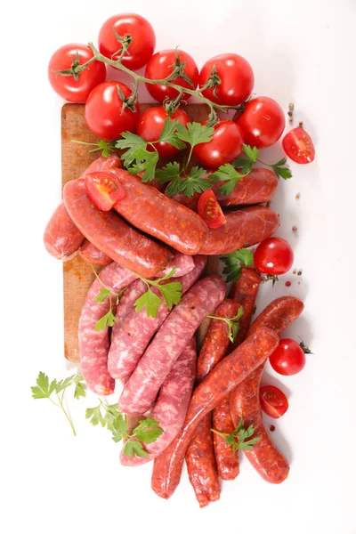 Assorted Raw Sausages White Background — Stock Photo, Image