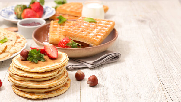 assorted waffle, pancake and crepes