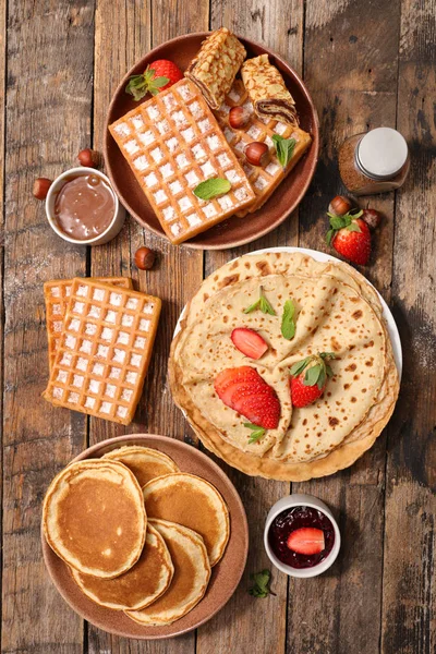 assorted waffle, pancake and crepes
