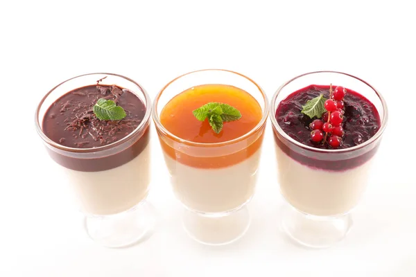 Pannacotta Med Frukt Eller Choklad — Stockfoto