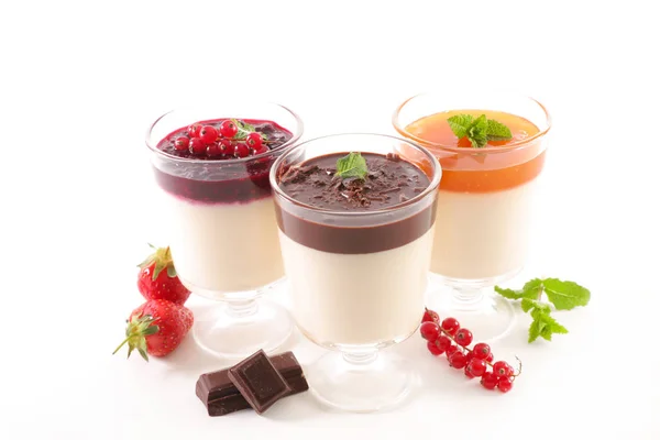 Pannacotta Med Frukt Eller Choklad — Stockfoto