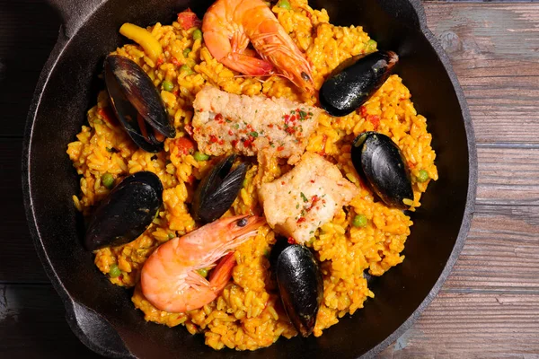 Seafood Paella Shrimps Mussels — Stock Photo, Image