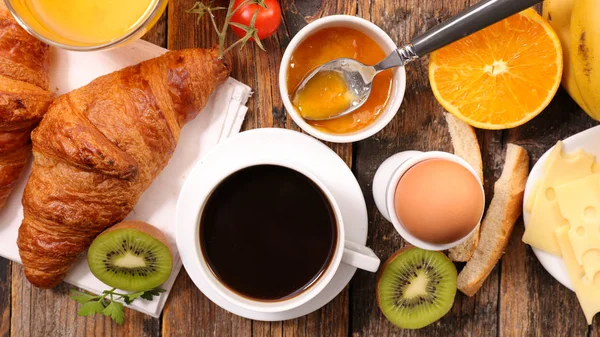 Full Hälsosam Frukost Träbord — Stockfoto
