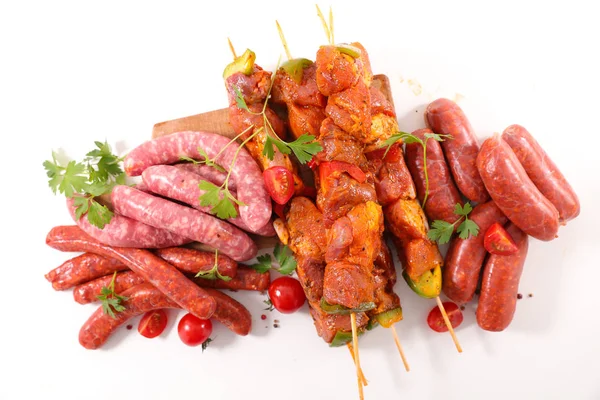 Carne Cruda Brocheta Salchicha Chorizo —  Fotos de Stock