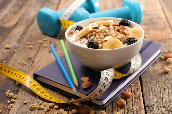 fitness breakfast concept  on wood background