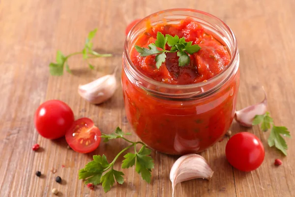 Hemmagjord Tomatsås Närbild Skott — Stockfoto