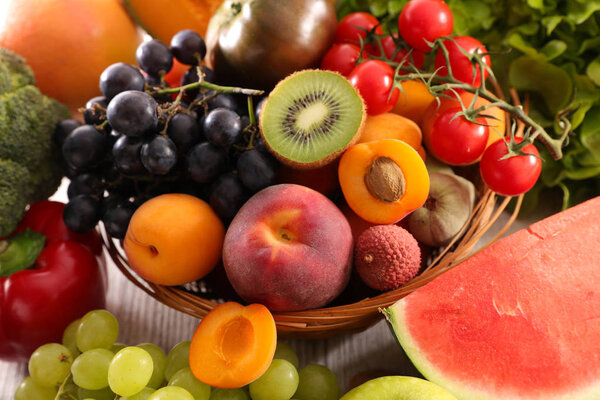 fruits and vegetables  on background,close up