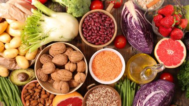 çeşitli meyve ve sebze arka plan üzerinde