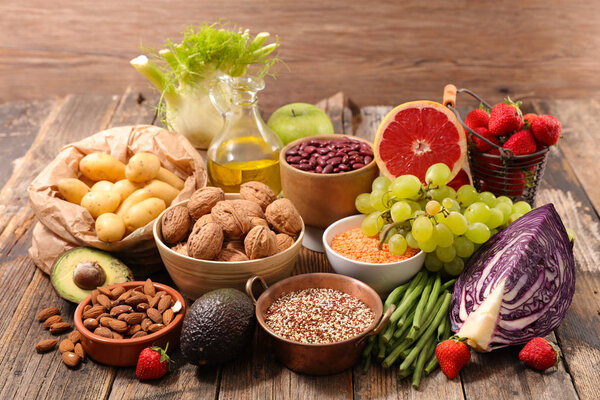 assorted fruits and vegetables  on background
