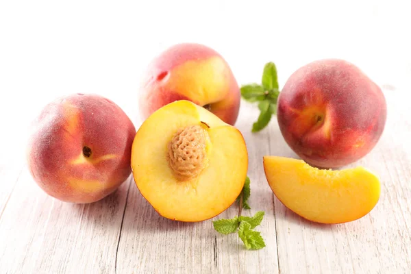 Fresh Peaches Leaves Background Close — Stock Photo, Image
