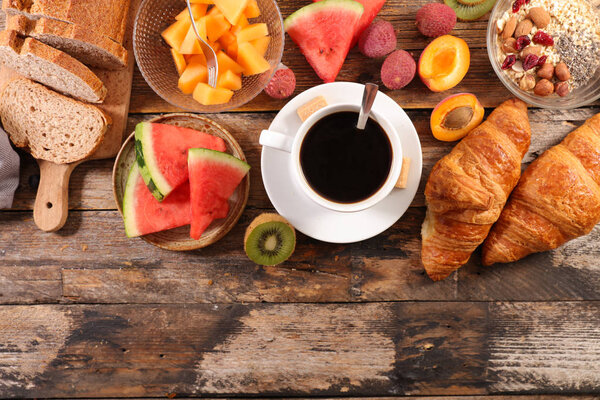 healthy breakfast on wood background