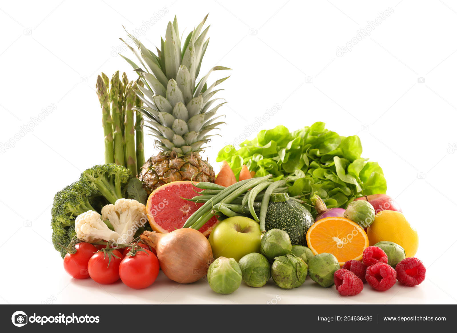 Assorted Fruits Vegetables White Background Stock Photo by ©studioM