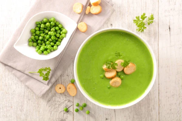 Soup Green Peas White Bowl — Stock Photo, Image