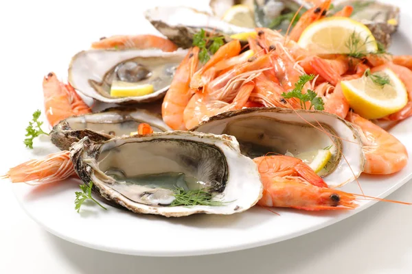 Oysters Shrimps Close Shot — Stock Photo, Image