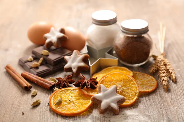 Front View Baking Cookies Ingredients Wooden Background — Stock Photo, Image