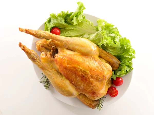 Egész Sült Csirke Paradicsom Saláta — Stock Fotó