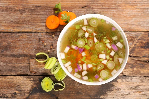 Tigela Sopa Legumes Fundo Madeira — Fotografia de Stock