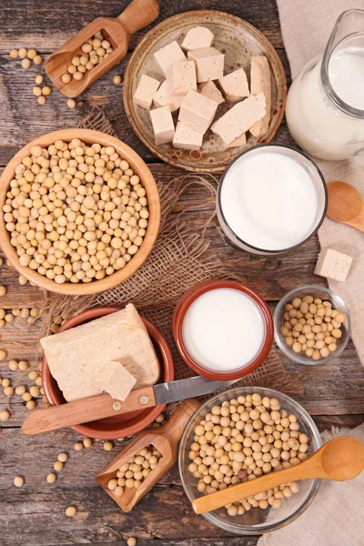 Bovenaanzicht Diverse Sojaproducten — Stockfoto