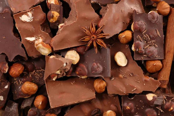 Vista Dall Alto Della Tavoletta Cioccolato Tritata Con Anice Nocciola — Foto Stock