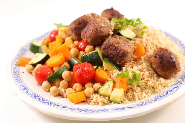 Couscous Aux Légumes Viande Assiette — Photo