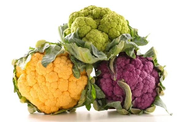 Multicolored Cauliflower Cabbages White Background — Stock Photo, Image