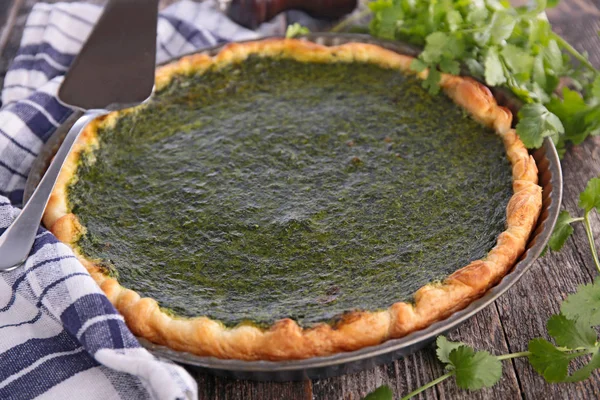 Zelfgemaakte Spinazie Quiche Bakken Schotel — Stockfoto