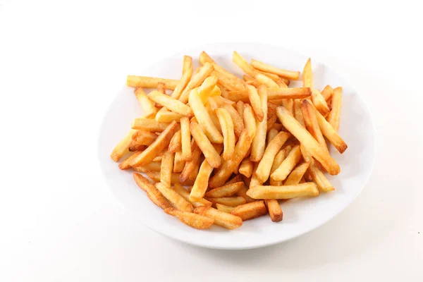 Batatas Fritas Prato Sobre Fundo Branco — Fotografia de Stock