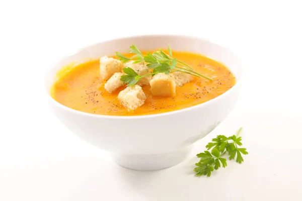 Schüssel Mit Kürbissuppe Mit Croutons Und Petersilie — Stockfoto