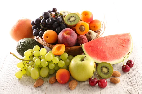 Multicolor Surtido Frutas Frescas Mesa Madera — Foto de Stock