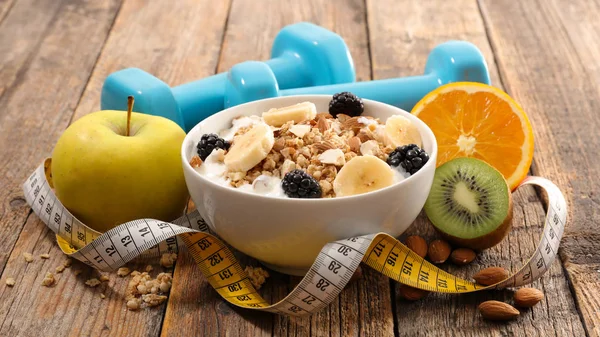 Fitness Zdrowy Posiłek Śniadanie Zbożowe Owoce — Zdjęcie stockowe