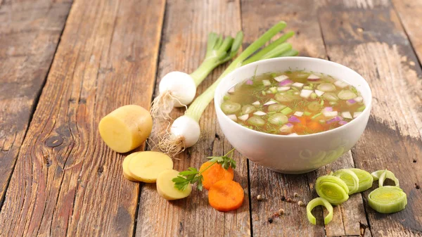 Bowl Vegetarian Soup Wooden Table — Stock Photo, Image