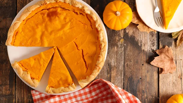 Pumpkin Pie Wooden Background — Stock Photo, Image